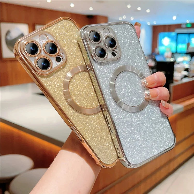 For iPhone 16 Pro Case Electroplating Glitter TPU Clear Phone Cover Compatible with MagSafe