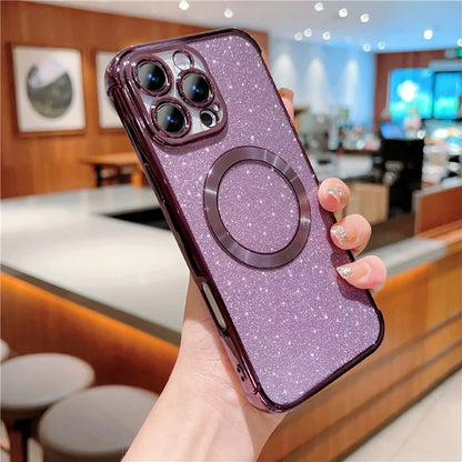 For iPhone 16 Pro Case Electroplating Glitter TPU Clear Phone Cover Compatible with MagSafe