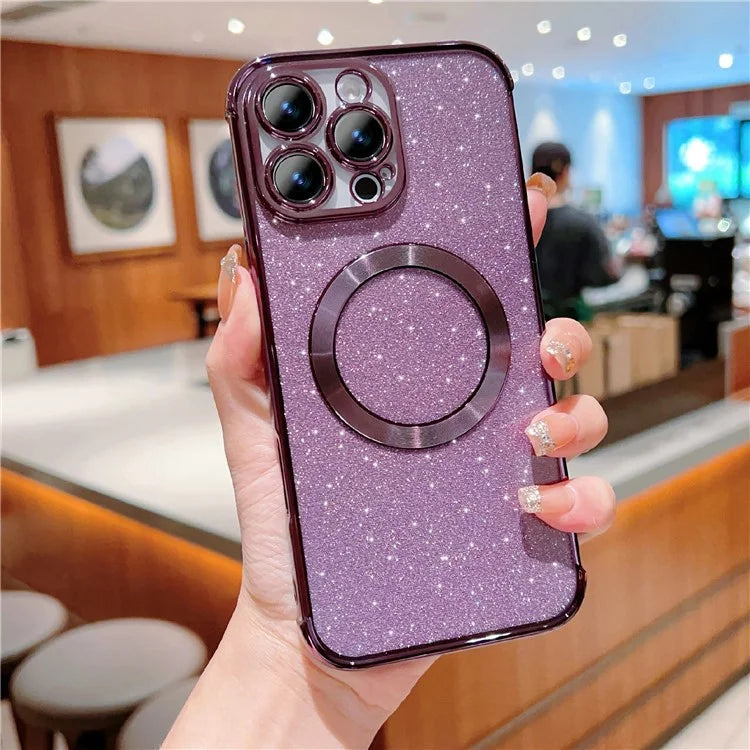 For iPhone 16 Pro Case Electroplating Glitter TPU Clear Phone Cover Compatible with MagSafe