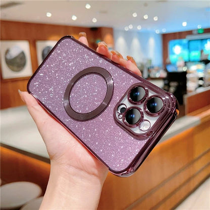 For iPhone 16 Pro Case Electroplating Glitter TPU Clear Phone Cover Compatible with MagSafe