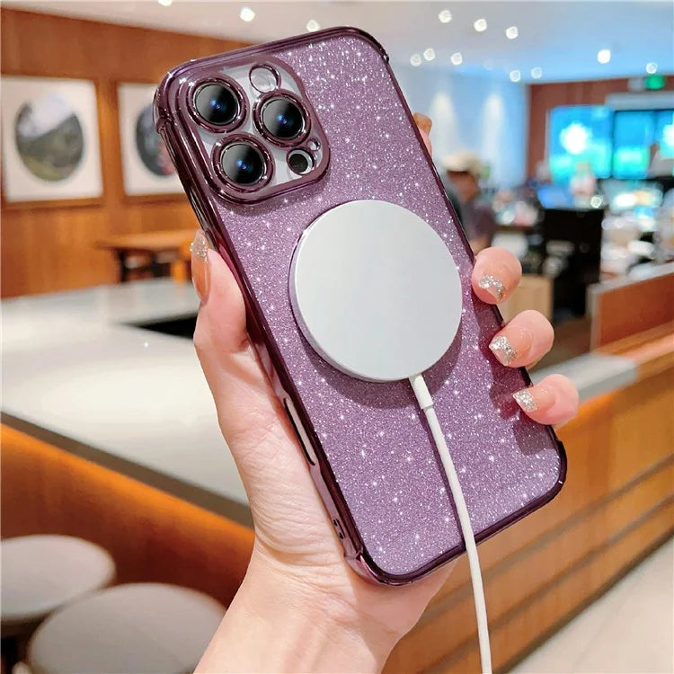 For iPhone 16 Pro Case Electroplating Glitter TPU Clear Phone Cover Compatible with MagSafe