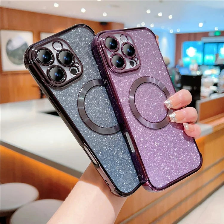 For iPhone 16 Pro Case Electroplating Glitter TPU Clear Phone Cover Compatible with MagSafe