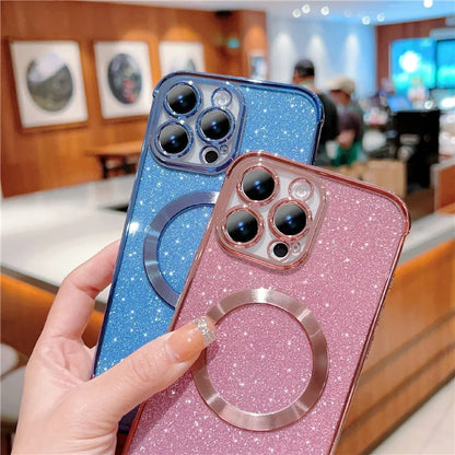 For iPhone 16 Pro Case Electroplating Glitter TPU Clear Phone Cover Compatible with MagSafe