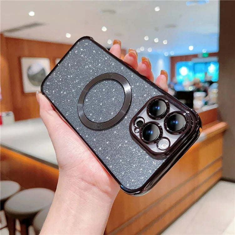 For iPhone 16 Pro Case Electroplating Glitter TPU Clear Phone Cover Compatible with MagSafe