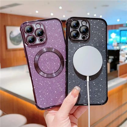 For iPhone 16 Pro Case Electroplating Glitter TPU Clear Phone Cover Compatible with MagSafe