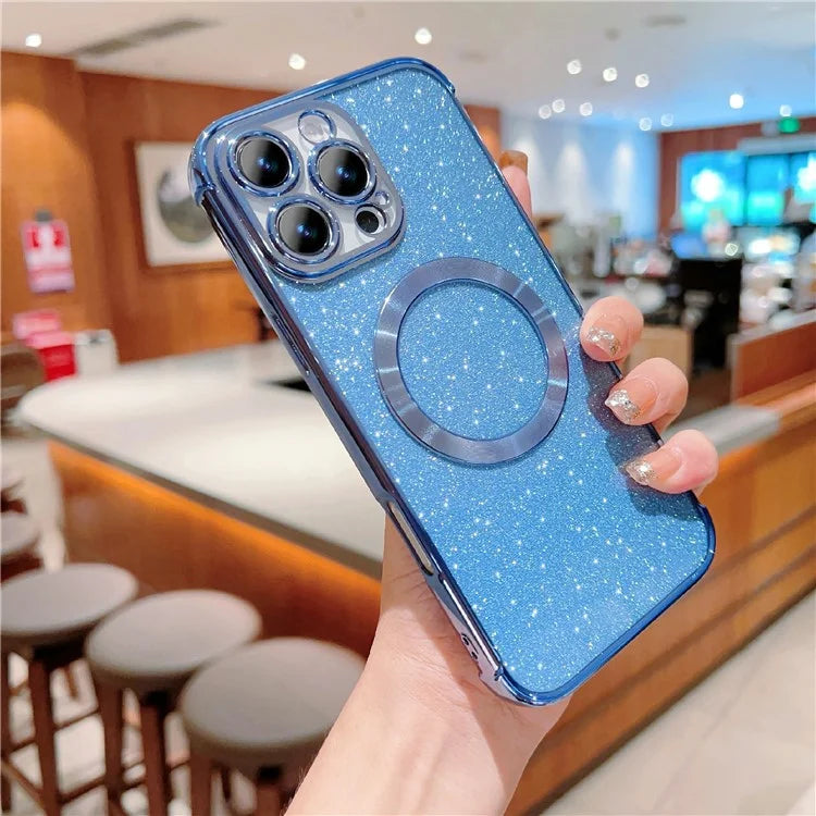 For iPhone 16 Pro Case Electroplating Glitter TPU Clear Phone Cover Compatible with MagSafe