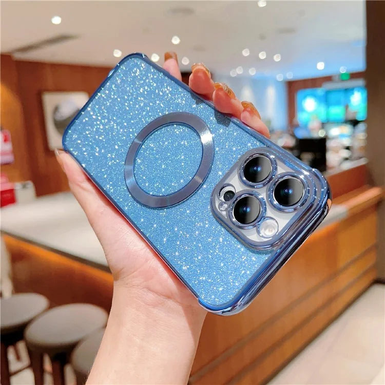 For iPhone 16 Pro Case Electroplating Glitter TPU Clear Phone Cover Compatible with MagSafe
