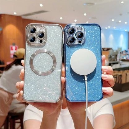 For iPhone 16 Pro Case Electroplating Glitter TPU Clear Phone Cover Compatible with MagSafe