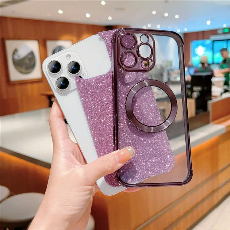For iPhone 16 Pro Case Electroplating Glitter TPU Clear Phone Cover Compatible with MagSafe