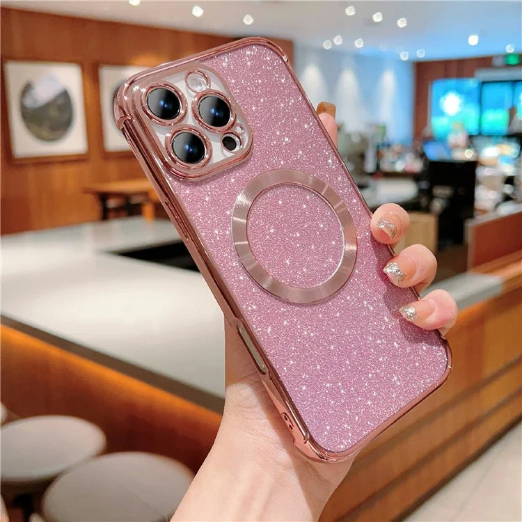 For iPhone 16 Pro Case Electroplating Glitter TPU Clear Phone Cover Compatible with MagSafe
