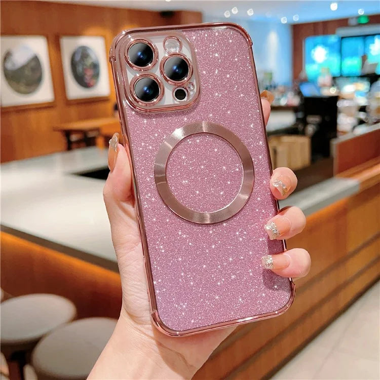 For iPhone 16 Pro Case Electroplating Glitter TPU Clear Phone Cover Compatible with MagSafe