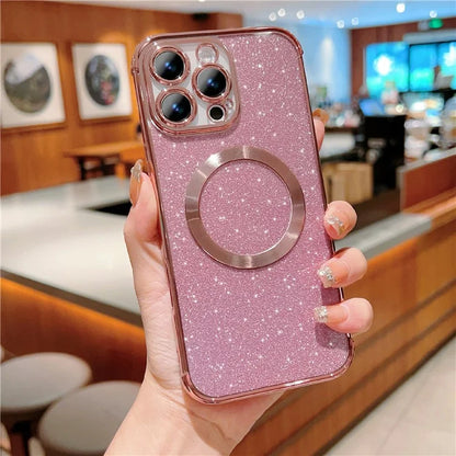 For iPhone 16 Pro Case Electroplating Glitter TPU Clear Phone Cover Compatible with MagSafe