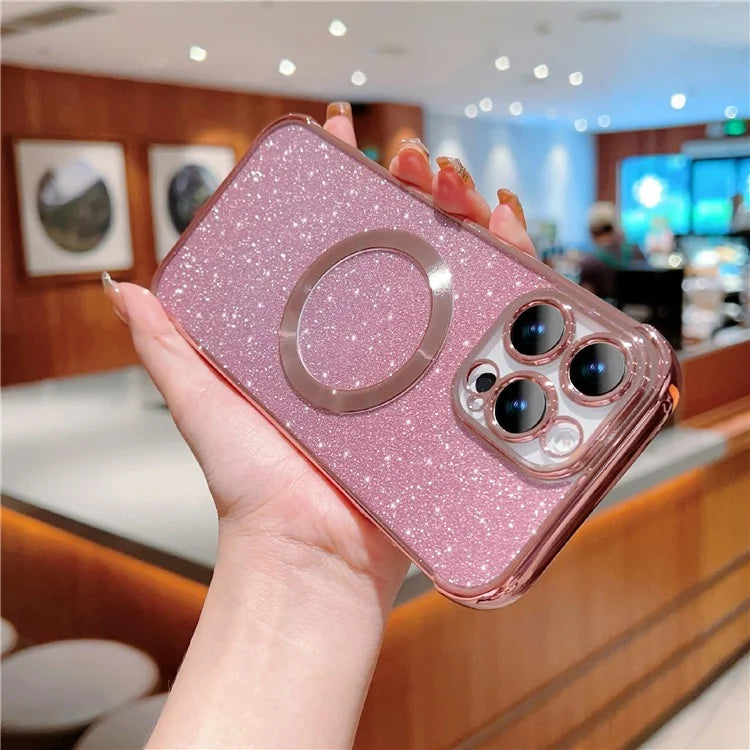 For iPhone 16 Pro Case Electroplating Glitter TPU Clear Phone Cover Compatible with MagSafe