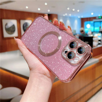 For iPhone 16 Pro Case Electroplating Glitter TPU Clear Phone Cover Compatible with MagSafe