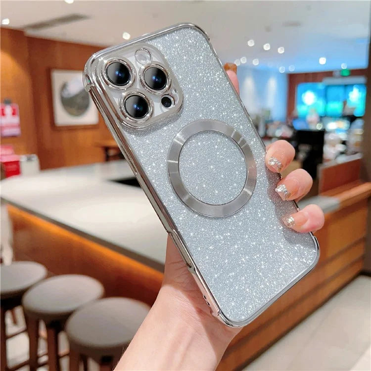 For iPhone 16 Pro Case Electroplating Glitter TPU Clear Phone Cover Compatible with MagSafe