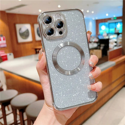 For iPhone 16 Pro Case Electroplating Glitter TPU Clear Phone Cover Compatible with MagSafe