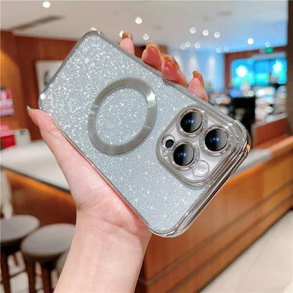 For iPhone 16 Pro Case Electroplating Glitter TPU Clear Phone Cover Compatible with MagSafe