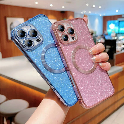 For iPhone 16 Pro Case Electroplating Glitter TPU Clear Phone Cover Compatible with MagSafe