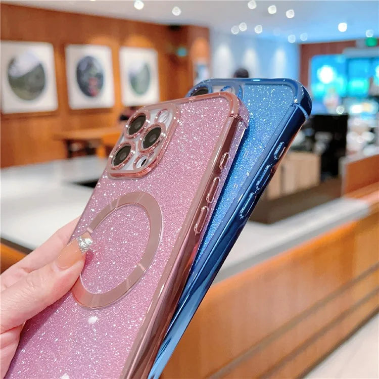 For iPhone 16 Pro Case Electroplating Glitter TPU Clear Phone Cover Compatible with MagSafe