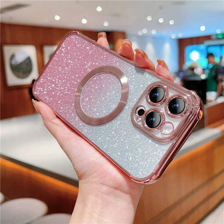 For iPhone 16 Pro Max Case Compatible with MagSafe Electroplating TPU Gradient Glitter Phone Cover