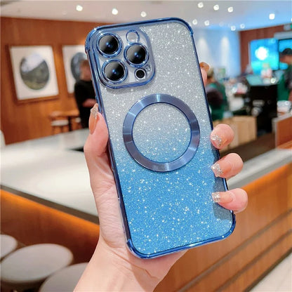 For iPhone 16 Pro Max Case Compatible with MagSafe Electroplating TPU Gradient Glitter Phone Cover