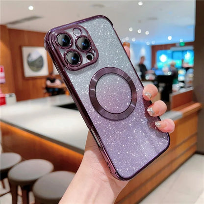 For iPhone 16 Pro Case Compatible with MagSafe Electroplating TPU Gradient Glitter Phone Cover