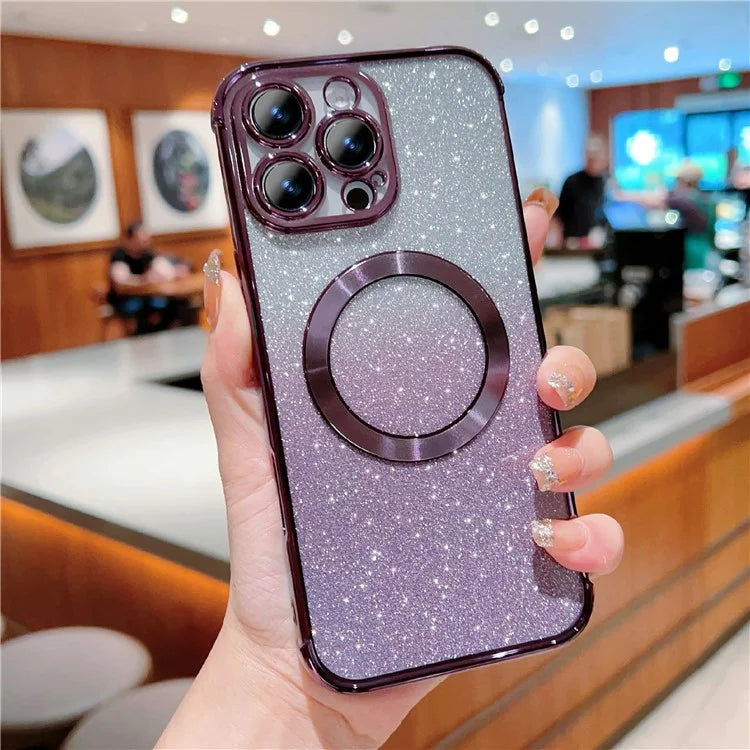 For iPhone 16 Pro Case Compatible with MagSafe Electroplating TPU Gradient Glitter Phone Cover