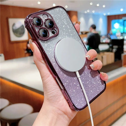 For iPhone 16 Pro Case Compatible with MagSafe Electroplating TPU Gradient Glitter Phone Cover
