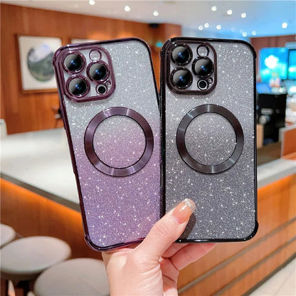 For iPhone 16 Pro Case Compatible with MagSafe Electroplating TPU Gradient Glitter Phone Cover