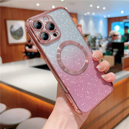 For iPhone 16 Pro Case Compatible with MagSafe Electroplating TPU Gradient Glitter Phone Cover