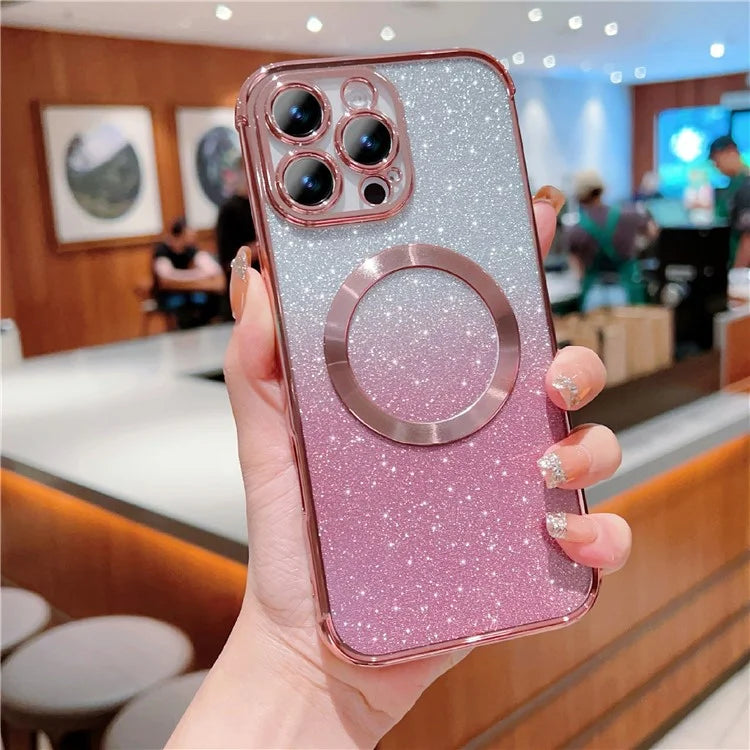For iPhone 16 Pro Case Compatible with MagSafe Electroplating TPU Gradient Glitter Phone Cover