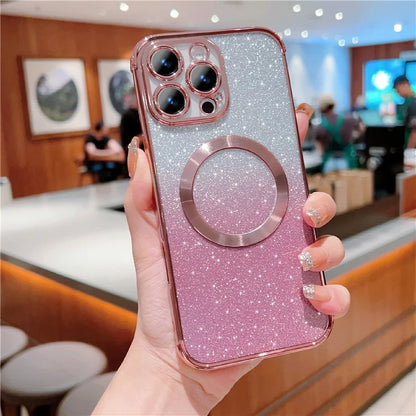 For iPhone 16 Pro Case Compatible with MagSafe Electroplating TPU Gradient Glitter Phone Cover