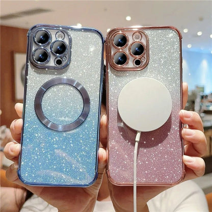 For iPhone 16 Pro Case Compatible with MagSafe Electroplating TPU Gradient Glitter Phone Cover