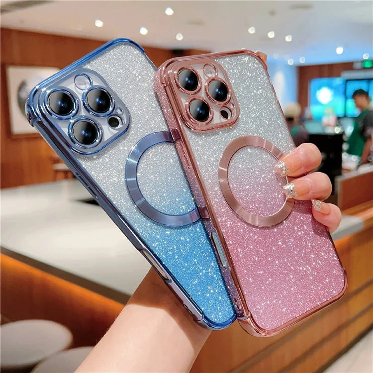 For iPhone 16 Pro Case Compatible with MagSafe Electroplating TPU Gradient Glitter Phone Cover