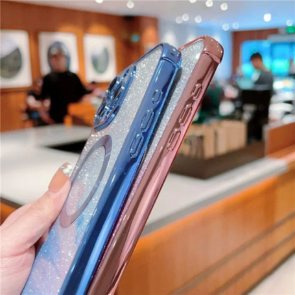For iPhone 16 Pro Case Compatible with MagSafe Electroplating TPU Gradient Glitter Phone Cover