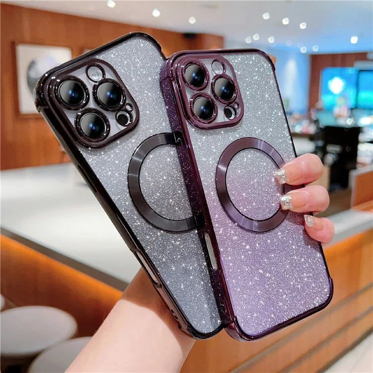 For iPhone 16 Pro Case Compatible with MagSafe Electroplating TPU Gradient Glitter Phone Cover