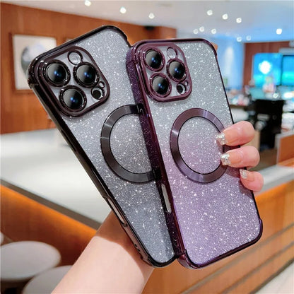 For iPhone 16 Pro Case Compatible with MagSafe Electroplating TPU Gradient Glitter Phone Cover