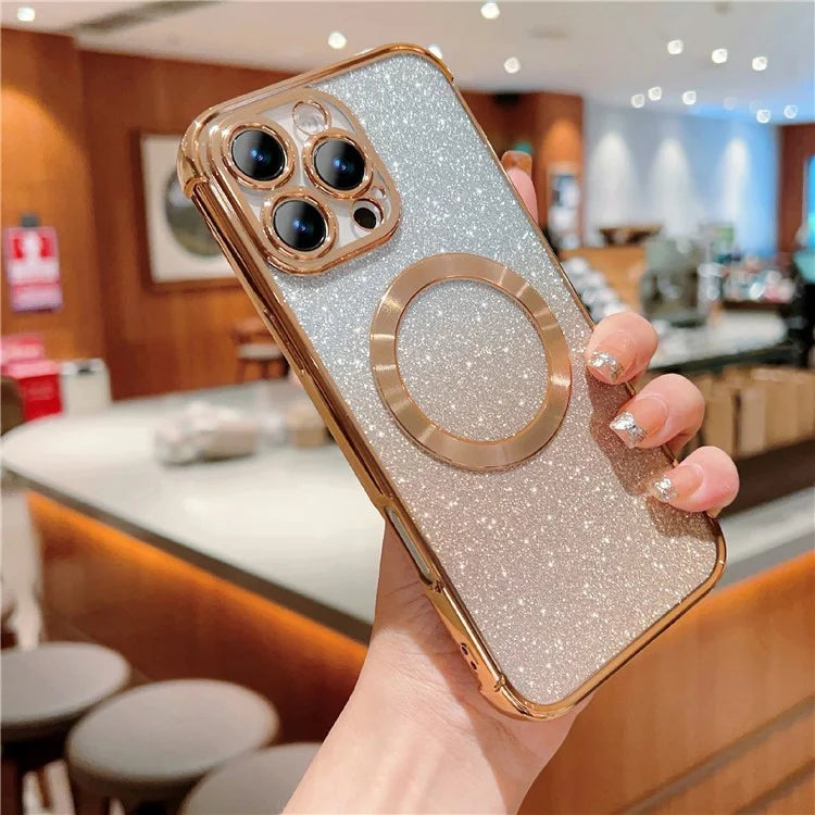 For iPhone 16 Pro Case Compatible with MagSafe Electroplating TPU Gradient Glitter Phone Cover