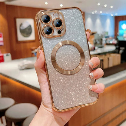 For iPhone 16 Pro Case Compatible with MagSafe Electroplating TPU Gradient Glitter Phone Cover