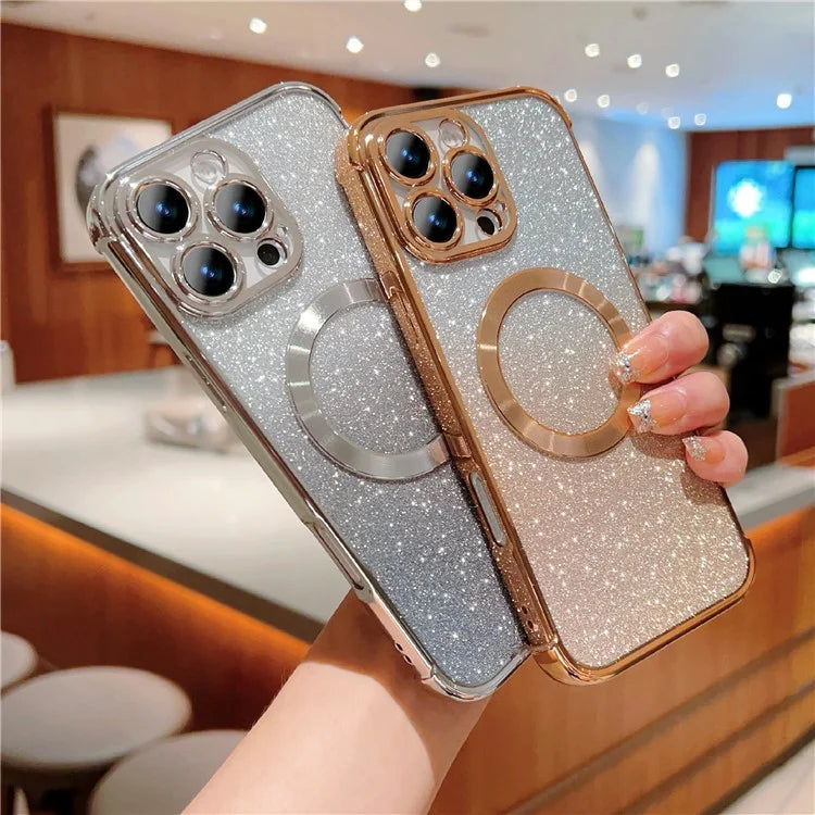 For iPhone 16 Pro Case Compatible with MagSafe Electroplating TPU Gradient Glitter Phone Cover