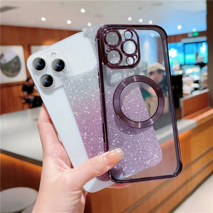 For iPhone 16 Pro Case Compatible with MagSafe Electroplating TPU Gradient Glitter Phone Cover