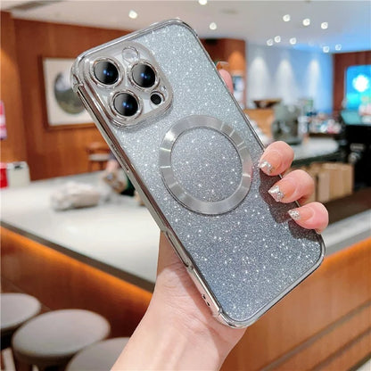 For iPhone 16 Pro Case Compatible with MagSafe Electroplating TPU Gradient Glitter Phone Cover