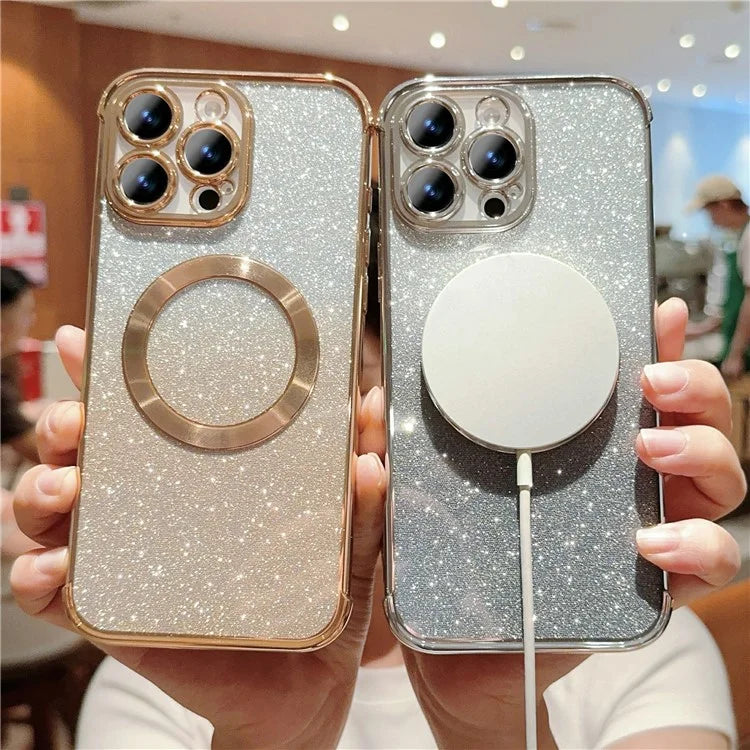 For iPhone 16 Pro Case Compatible with MagSafe Electroplating TPU Gradient Glitter Phone Cover