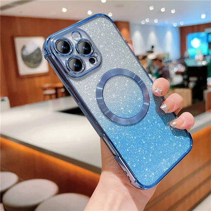 For iPhone 16 Pro Case Compatible with MagSafe Electroplating TPU Gradient Glitter Phone Cover
