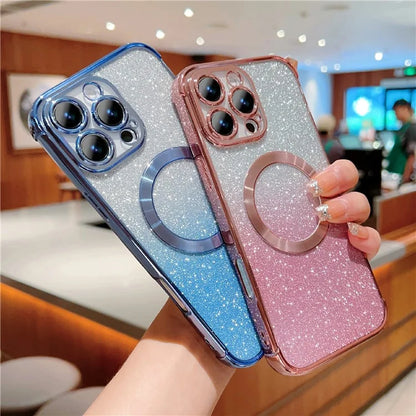 For iPhone 16 Pro Case Compatible with MagSafe Electroplating TPU Gradient Glitter Phone Cover