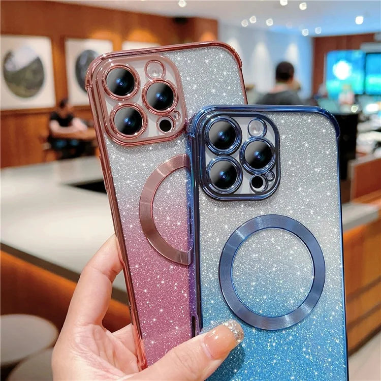 For iPhone 16 Pro Case Compatible with MagSafe Electroplating TPU Gradient Glitter Phone Cover