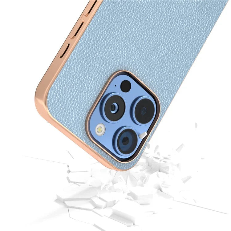 ABEEL For iPhone 16 Pro Max Case Genuine Cow Leather+PC+TPU Electroplating Phone Cover