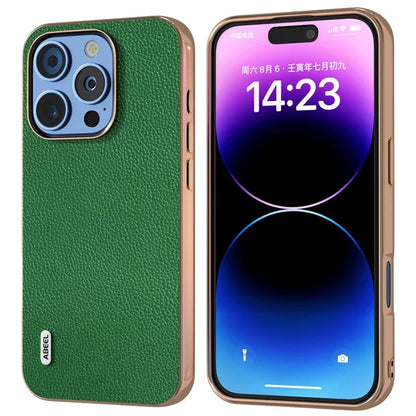 ABEEL For iPhone 16 Pro Max Case Genuine Cow Leather+PC+TPU Electroplating Phone Cover