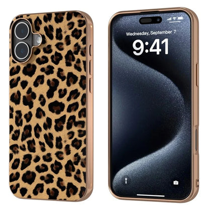 For iPhone 16 Plus Case Electroplating Leopard Pattern PU+TPU Phone Cover