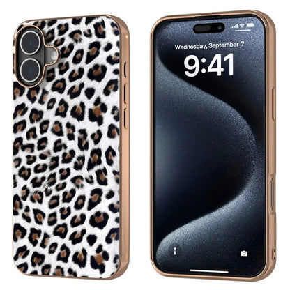 For iPhone 16 Plus Case Electroplating Leopard Pattern PU+TPU Phone Cover